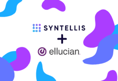 Photo of Syntellis logo with a plus and then Ellucian logo